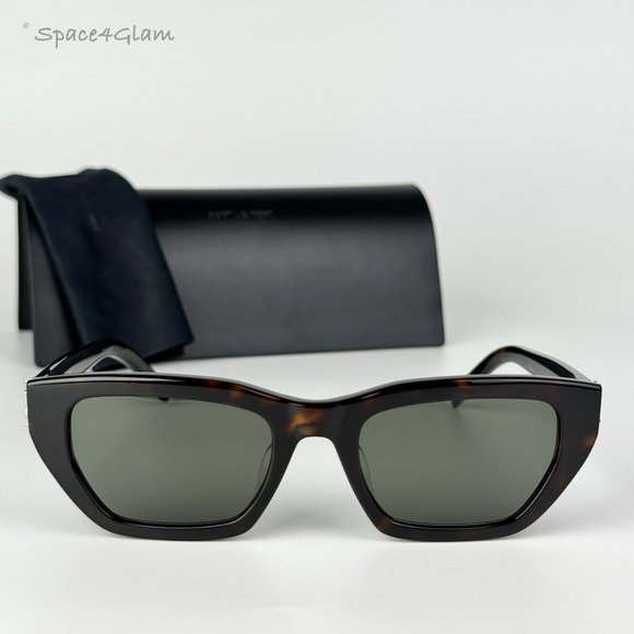 NEW Saint Laurent SLM127/F 002 Havana Green Cat Eye Women Sunglasses - Picture 4 of 12